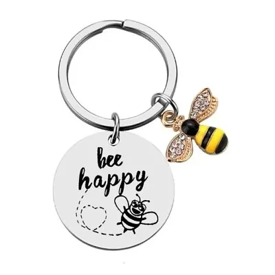 Bee Happy Keyring - With Bee Charm • £2