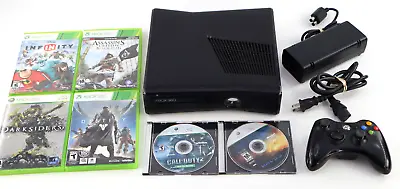 Xbox 360 S Slim 4GB Black Console Bundle 1 Controller 6 Games • $99.99