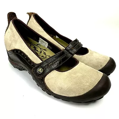 MERRELL Plaza Bandeau Dark Taupe Suede Leather Mary Jane Loafers Sz 7 • $19.95