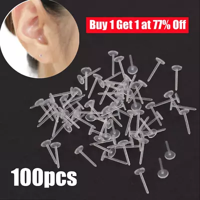 100x Invisible Plastic Earring Pins & Anti-Allergy Rubber Studs Jewellery Retain • £3.21