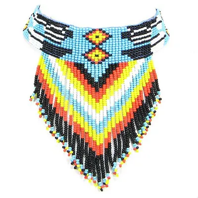 Handmade Beaded Native Style Ethnic Statement Blue Black Choker Necklace N18/1 • $24.99