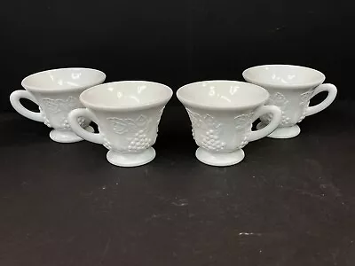 Set White Milk Glass Coffee Tea Punch Cups Indiana Colony Harvest Grape Lot Of 4 • $10.96