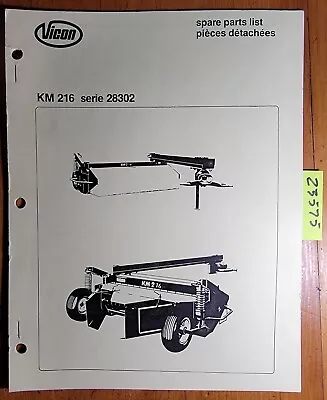 Vicon KM216 Series 28302 Disc Mower Parts Manual 70.001.768 • $15