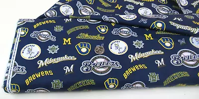 Cooperstown MLB MILWAUKEE BREWERS Cotton Fabric BY THE YARD (60028) Retro Design • $7.99