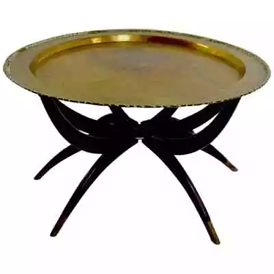 Moroccan Brass Tray Top Spider Folding Legs Table • $1159