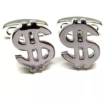 Mens Cufflinks Classic Dollar Sign $ Symbol Money Cash Currency Silver Jewelry • $15.50