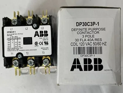 ABB DP30C3P-1 Definite Purpose Contactor DP30C3P1 3 Pole 30 AMP 120 VAC -NEW! • $47.50