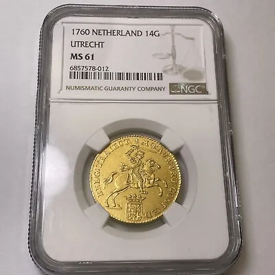 Netherlands Utrecht 1760 AV 14 Gulden. NGC MS61 High Grade Scarcer Coin! • $4000