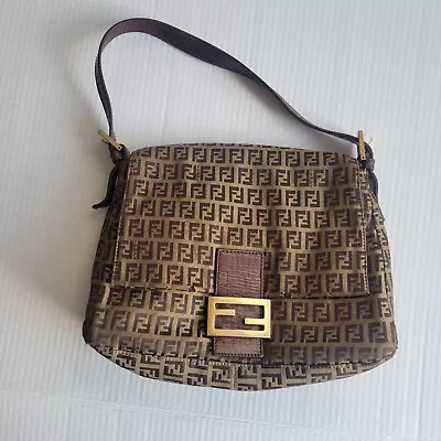 FENDI Vintage Zucca Brown Mamma Baguette Canvas Shoulder Bag Mamma Authentic • $215.92