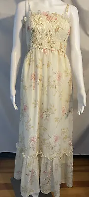 $47 • Buy Roberta California Vintage Maxi Dress 7/8 Smocked Floral Ruffles 1970s