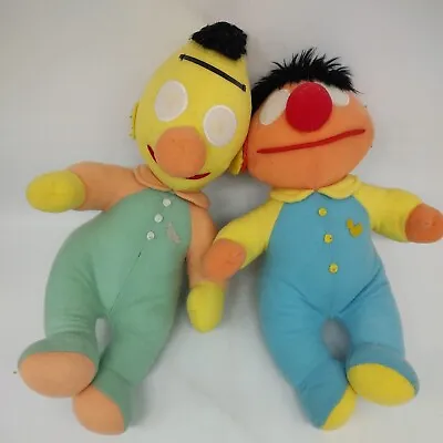 Vintage Hasbro Softies Bert And Ernie In Pajamas Plush Dolls 11-15  Hard To Find • $15.99