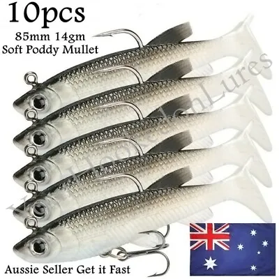 $12.45 • Buy 10x Soft Plastic Vibe Lures Poddy Mullet Flathead Jig Heads Barra Cod Fishing