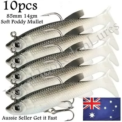 10x Soft Plastic Vibe Lures Poddy Mullet Flathead Jig Heads Barra Cod Fishing • $12.45