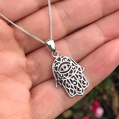 925 Sterling Silver Hamsa Hand Of Fatima Pendant Necklace Jewellery N2 • £13