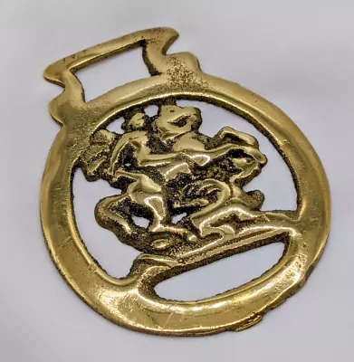 Brass Horse Medallion Vintage English St George Slay Dragon Harness Show Parade • $16.99