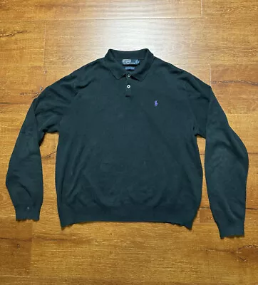 Ralph Lauren Long Sleeve Polo Mens XL Shirt Black Italian Pima Cotton VTG Y2K • $12.99