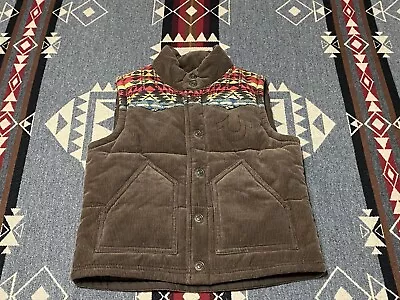 True Religion Youth Corduroy Embroidered Snap Vest Sz S Kids Brown Lined R1 • $35.95