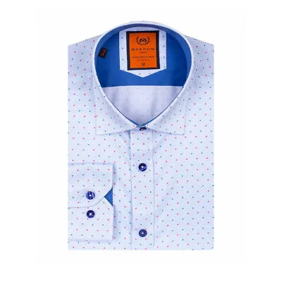 Makrom Small Doted Print Long Sleeve Men's Shirts Sl 6586 - Sax • £29.99