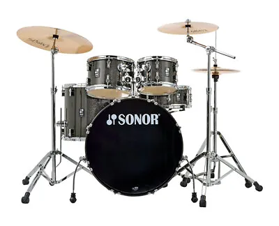 Sonor AQX Stage Drum Set W/ Hardware & Cymbals - Black Midnight Sparkle - Used • $846.99