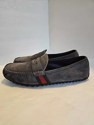 $315 • Buy GUCCI Made In Italy Web Stripe Kanye Suede Driving  Men Shoes Sz 10G Grey 407411