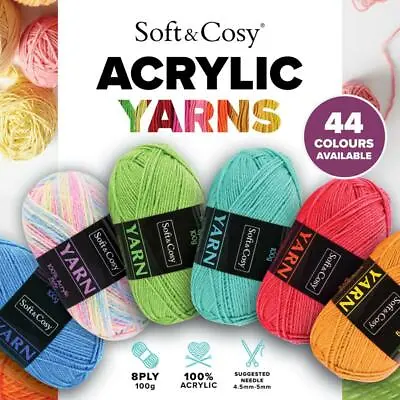 Knitting Yarn 8 Ply 4x100g 100% Acrylic Soft Porta Good Quality Multi Colours AU • $14.41