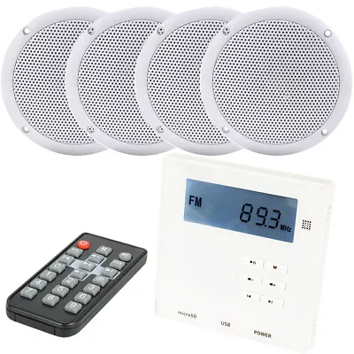 Wall Mounted Micro Bluetooth Amplifier & 4 Ceiling Speaker Kit Stereo HiFi Music • £129.49