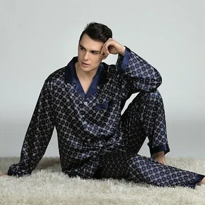 Luxury Mens Silk Satin Pajamas - PJ Set Top And Bottom Sleepwear Classic • $27.49