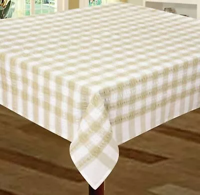 100% Cotton Seersucker Design Table Cloth Natural & White Check 127cm X 127cm • £16.99