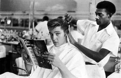Elvis Presley Getting Haircut At Jim's Barbershop Memphis Picture Photo 4  X 6   • $8.50