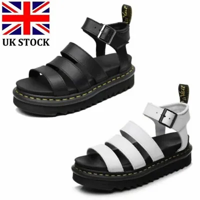 Womens Chunky Sandals Thick Sole Strappy Block Flatforms Shoes New Size Summer • £18.99
