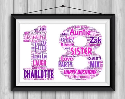 PERSONALISED 1st 18th 21st 30th 40th 50th WORD ART PRINT BIRTHDAY KEEPSAKE GIFT • £4.50