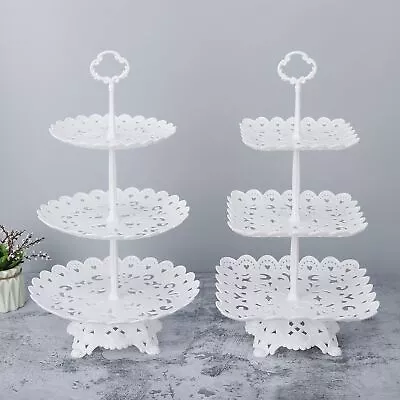 Set Of 2 White 3-Tier Cupcake Dessert Stand With Base Fruits Desserts Candy ... • $26.87