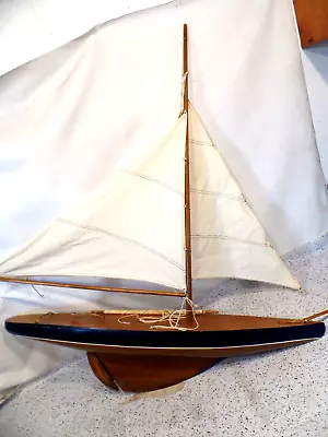Vintage 30” Wooden Sailboat Model Pond Yacht Boat W Rudder Sails 27  Mast • $199