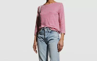 $211 Majestic Filatures Women's Pink Linen Striped Boatneck T-Shirt Top Size 2/S • $67.58