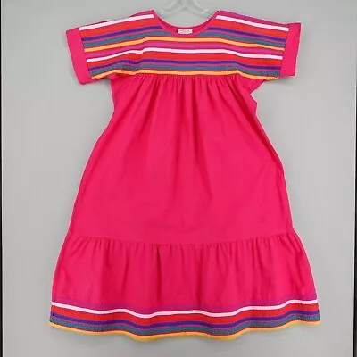 Vintage APPEL Boho House Dress Mumu Size Small Pink Tiered Striped Cotton * • $34.99