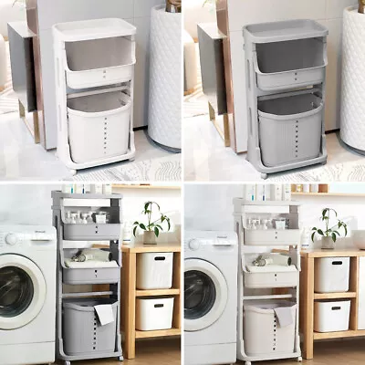 3/4 Tier Kitchen Storage Shelf Trolley Laundry Basket Sorter Clothes Hamper Cart • £22.95