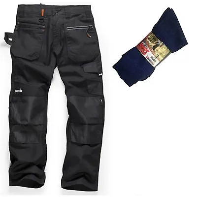 £31.95 • Buy Scruffs Ripstop Trade Work Trousers Black Holster Pockets & 1 Pair Of Boot Socks