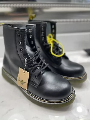 Dr.Martens 1460 Pascal Atlas Black Leather With Black /Yellow Laces Boots Size 9 • $33