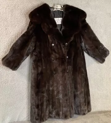 Vintage Genuine Mink Fur Coat Women’s Dark Brown L Scalloped Collar Knee Length • $675.87