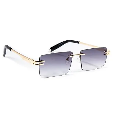 Men's Purple Tint Rimless Vintage Gold Frame Retro Hip Hop Rectangle Sunglasses • $14.99