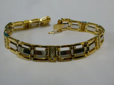 £1375 • Buy Gents 9ct Two Colour Gold 1.6ct Diamond Three Bar Gate Bracelet + Appraisal
