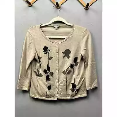 J Jill Cardigan Womens Small Lambs Wool Angora Cashmere Blend Floral Cropped Tan • $22.99