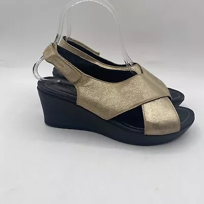 Mephisto Ankle Strap Wedge Sandals Gold Open Toe Womens Size EU36/US6 (33) • $59.99