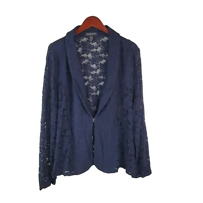 INC International Concepts Woman Blazer Jacket Lace Navy Size 3X Semi Sheer • £33.25