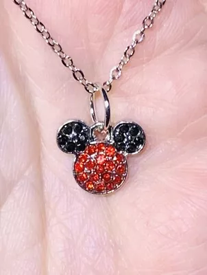 Silver Mickey Mouse CZ Charm Pendant On A Silver Necklace Chain!! • $9.25