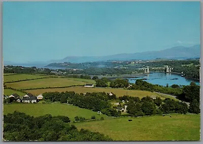 Menai Bridge And Straits From Isle Of Anglesey Gwynedd Wales Postcard Unposted • £5