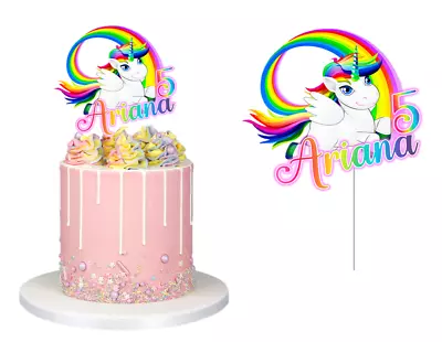 $14.99 • Buy Unicorn Rainbow Cake Topper Personalised  Glossy Cardstock Decoration