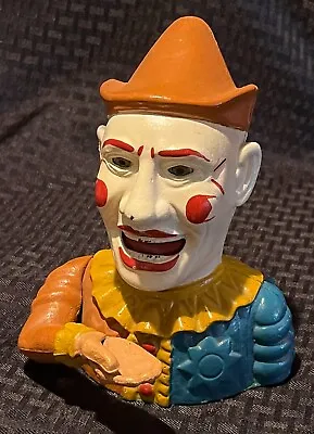 Vintage Book Of Knowledge Cast Iron Clown Jester Mechanical Metal Coin Bank • $54.99