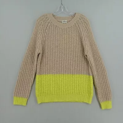 Madewell Wallace Wool Mohair Blend Sweater Womens Large Beige Yellow Stripe Cozy • $27.99