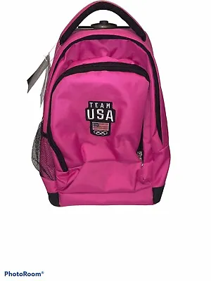 £16.68 • Buy Team USA Olympic Luggage Backpack Pink Straps Wheels Handle 2008 Rare